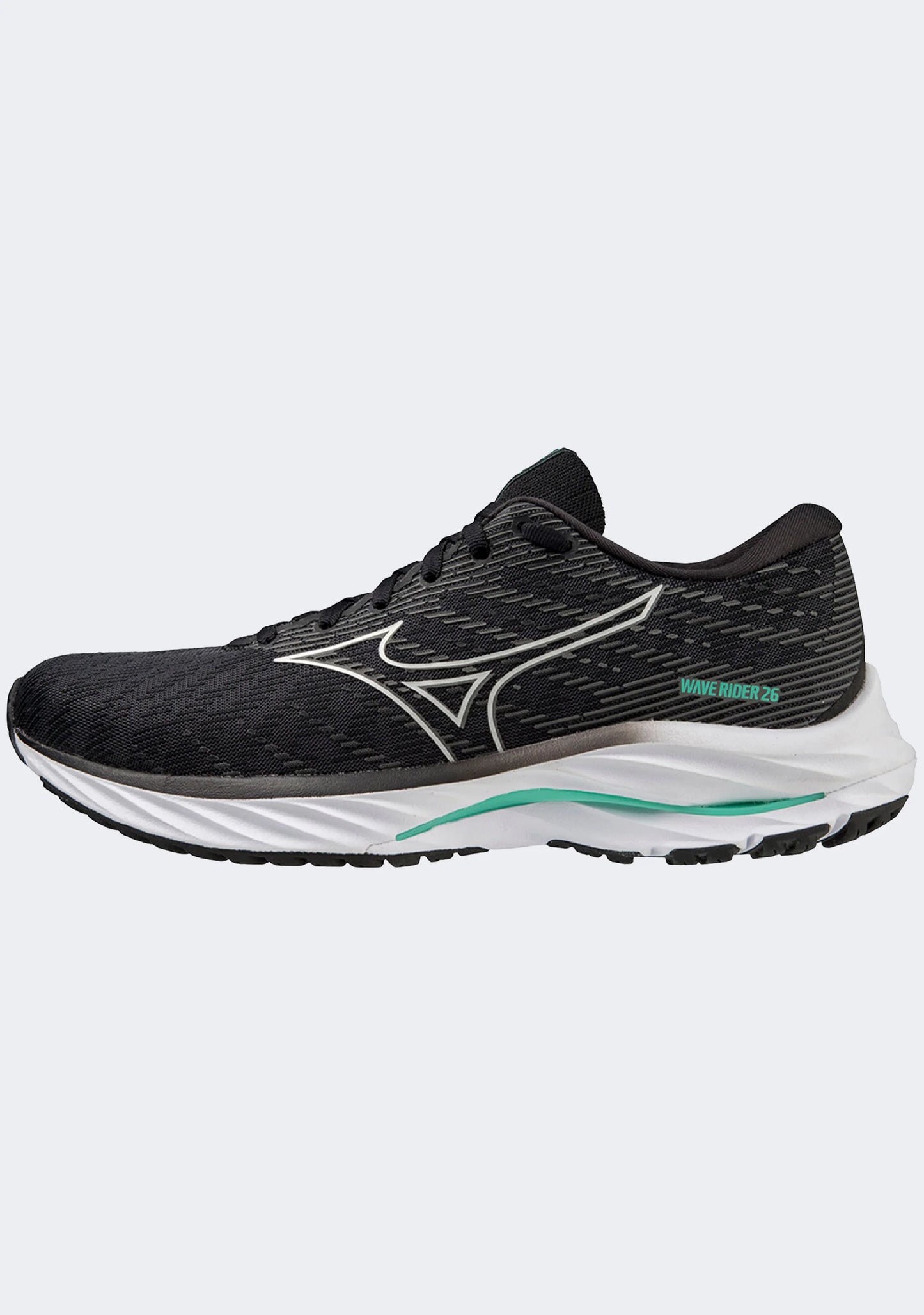 MIZUNO W Wave Rider 26 BLACK/NIMBUS CLOUD/BISCAY GREEN